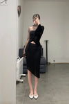 Un Morceau elastic lace sloping half skirt UM231XZ12 black PUM40